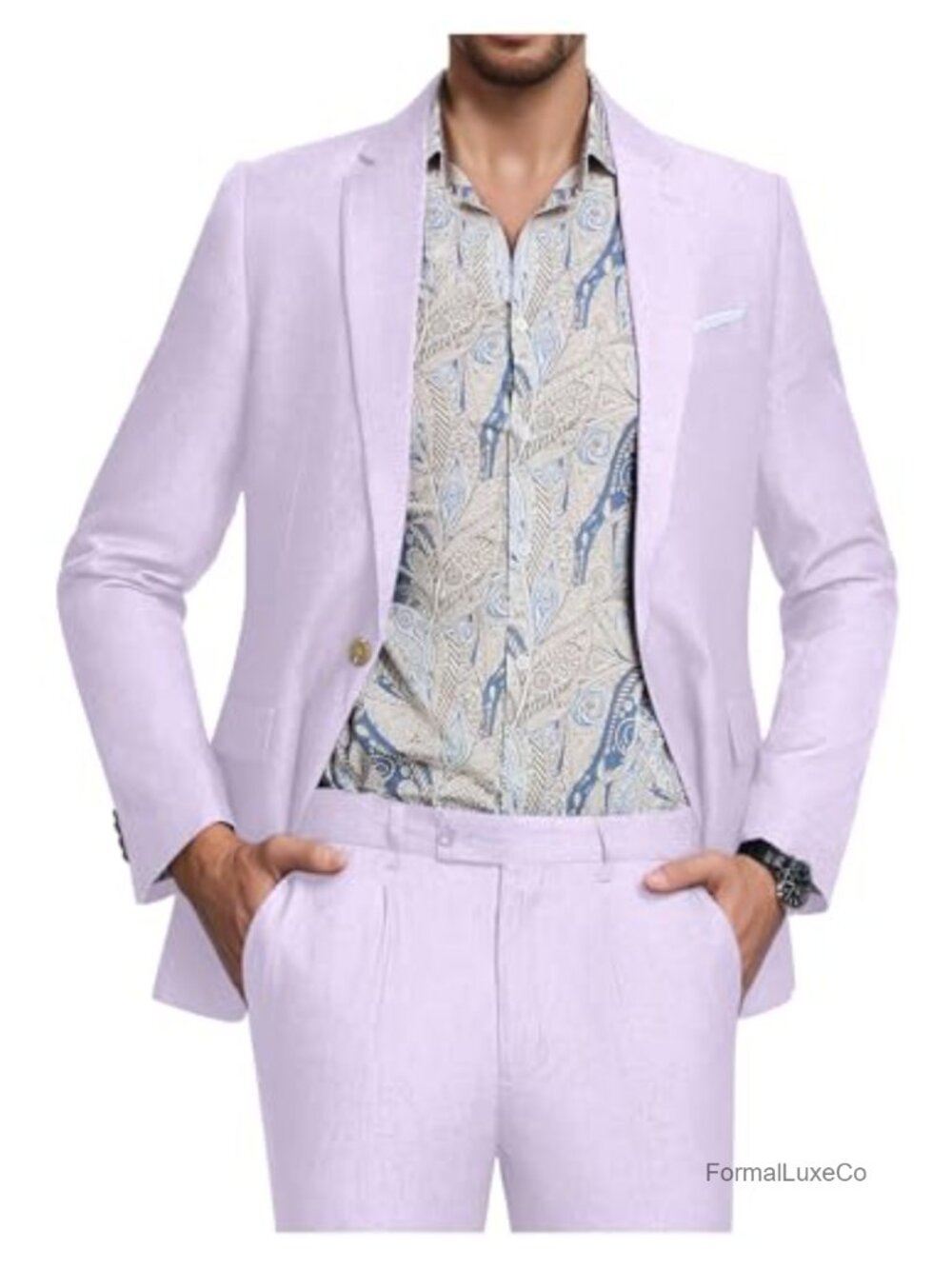 Two Piece Slim Fit Summer Suit for Men Grooms Wedding Prom Tuxedo Blazer Pants